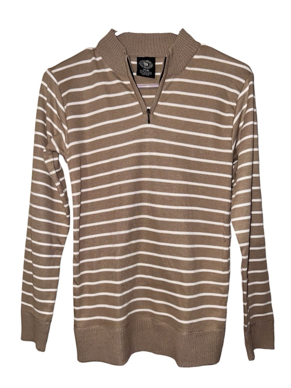 Men's Taupe Striped Quarter-Zip Sweater